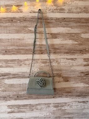 Light Blue Jean Floral Rosette Mini Crossbody Bag